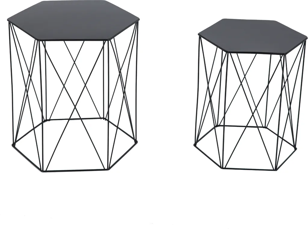 SVITA HARPA Lot de 2 Tables d'Appoint Gigognes Noir Style Moderne