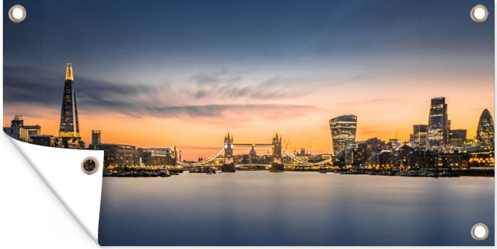 MuchoWow 160x80 cm Outdoor-Poster Gartendeko Sichtschutz Garten Poster für den Garten Skyline - Sonne - London