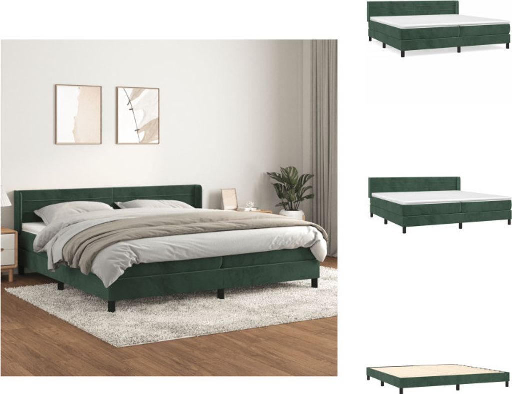 vidaXL Boxspringbett mit Matratze Dunkelgrün 200x200 cm Samt - Betten & Bettgestelle
