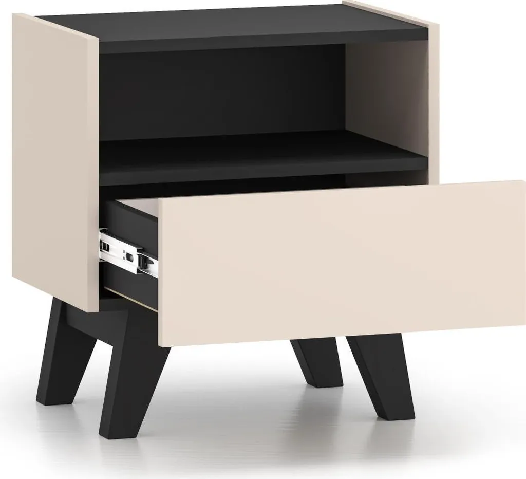 Table de Nuit 50cm Beige et Noir Freshion - Structure Robuste et Design