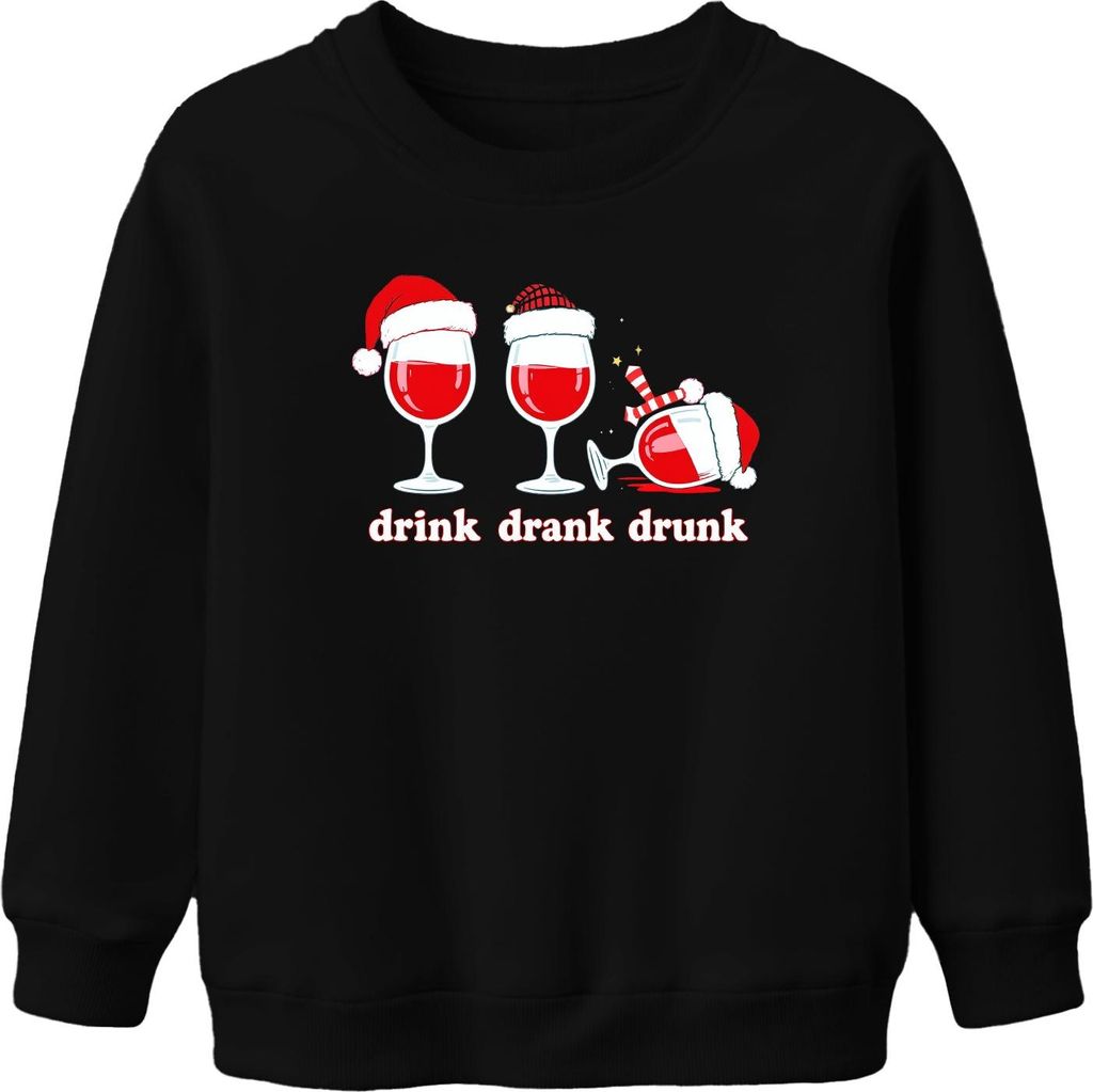drink drank drunk Wein Weihnachten lustig Geschenk Weinliebhaber Uni Kinder Sweatshirt Pullover, Schwarz, 152