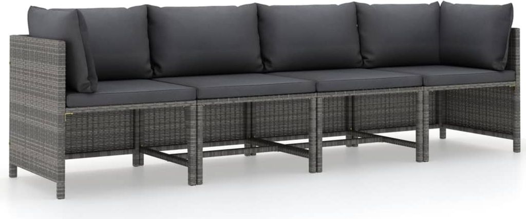 4-Sitzer-Gartensofa mit Kissen Grau Poly Rattan