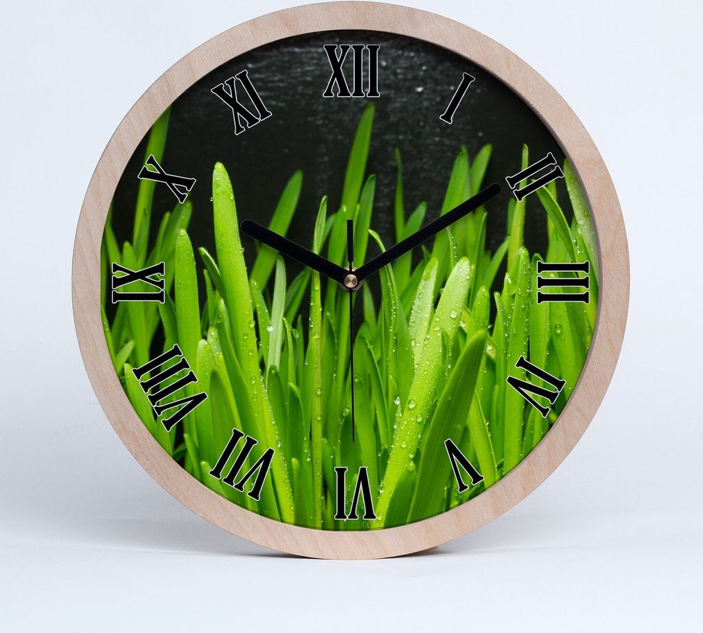 Holzuhr 20fi cm wanduhr - schwarze Spitzen - Gras