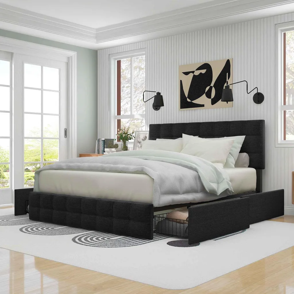 Lit double avec rangement 140x200 cm idéal pour optimiser petit espace