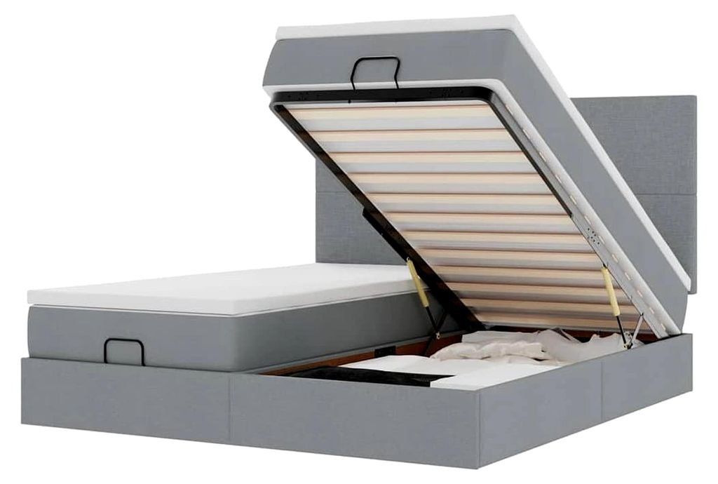 Ottoman-Bett mit Matratzen und LEDs in Hellgrau 160x200 cm, Bettrahmen mit Stauraum