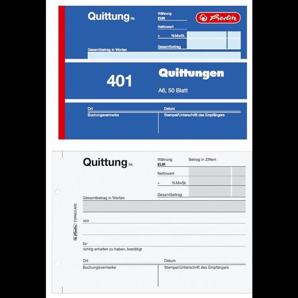 Herlitz Quittungsblock 402, selbstdurchschreibend, A6 quer, 2 x 40 Blatt 12 Stück Herlitz Quittungsblock 402, selbstdurchschreibend, A6 quer, 2 x 40 Blatt 12 Stück