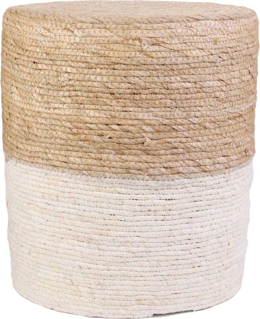 HowHomely Pouffe beige-weiß Sitzkissen 35x35x41 cm Puff Boho