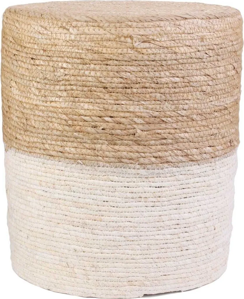 Pouf Boho HowHomely 35x35x41 cm - Seduta Design Beige Bianco in Tessuto