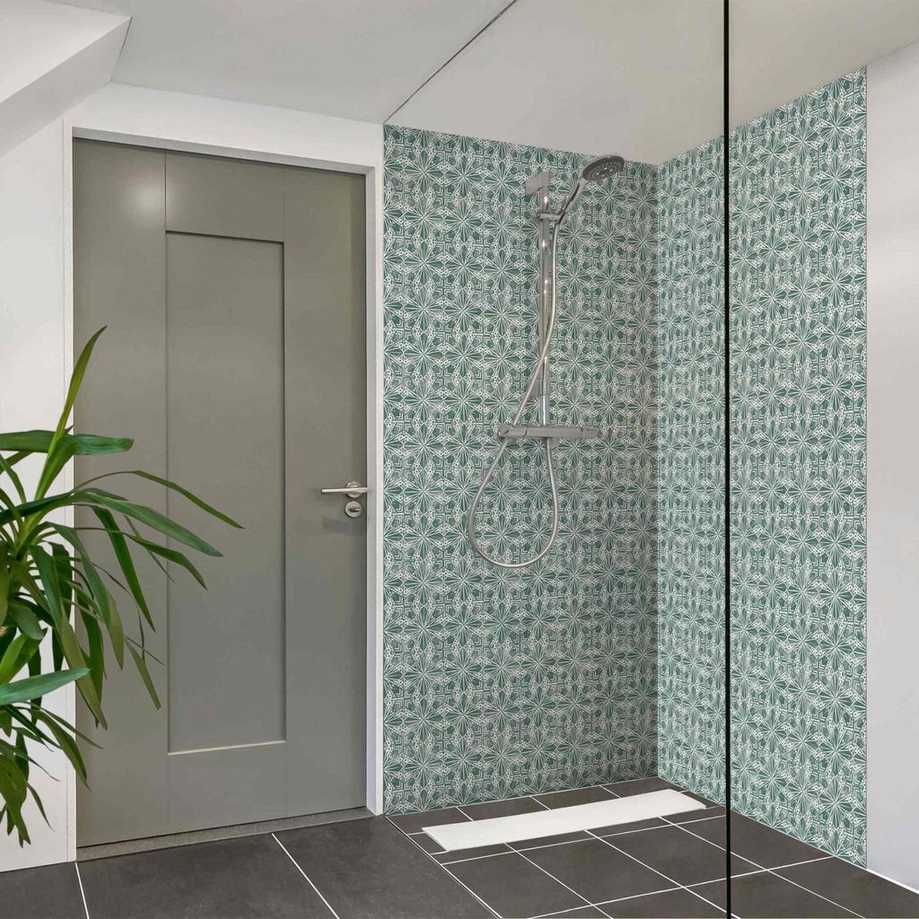 Duschrückwand Muster selbstklebend - 0.61 mm Wandpaneel wasserfest Design schwarz weiss Fliesenoptik Badrückwand fugenlos Premium matt 100x210 cm