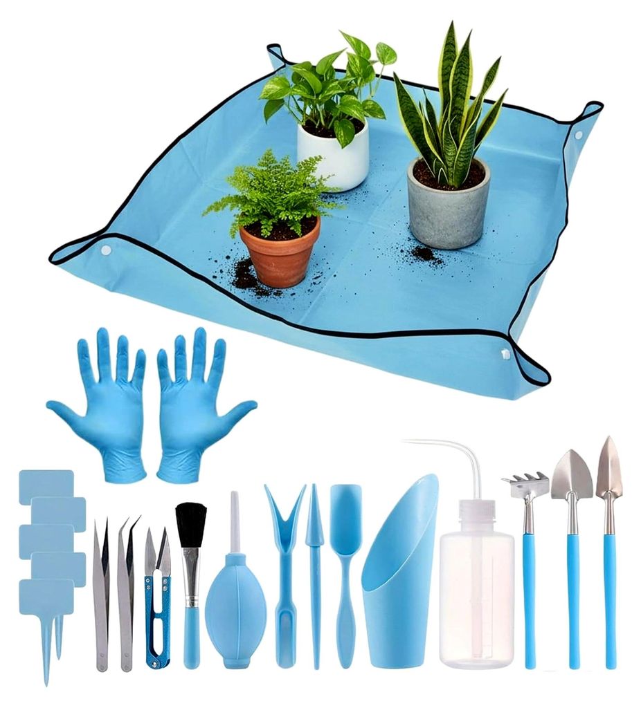 Gartenwerkzeuge - Wasserdichtes Gartenzubehör mit Arbeitsmatte | Handwerkzeuge für Beete und Kübel - Zum Umtopfen, Erde Mischen, Graben, Schneid...