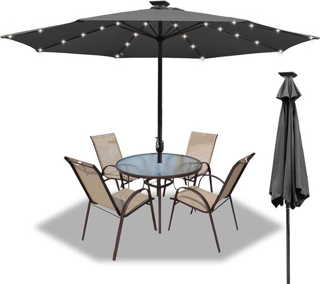 Jiubiaz 3.5m Sonnenschirm UV40+ Sonnenschutz Gartenschirm Strandschirm LED Solar,Grau