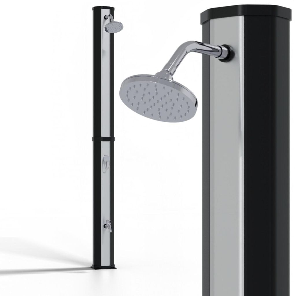 Solardusche 35L eckig Schwarz/Silber Pooldusche Campingdusche Gartendusche Outdoor Fußdusche Universal Stromlos