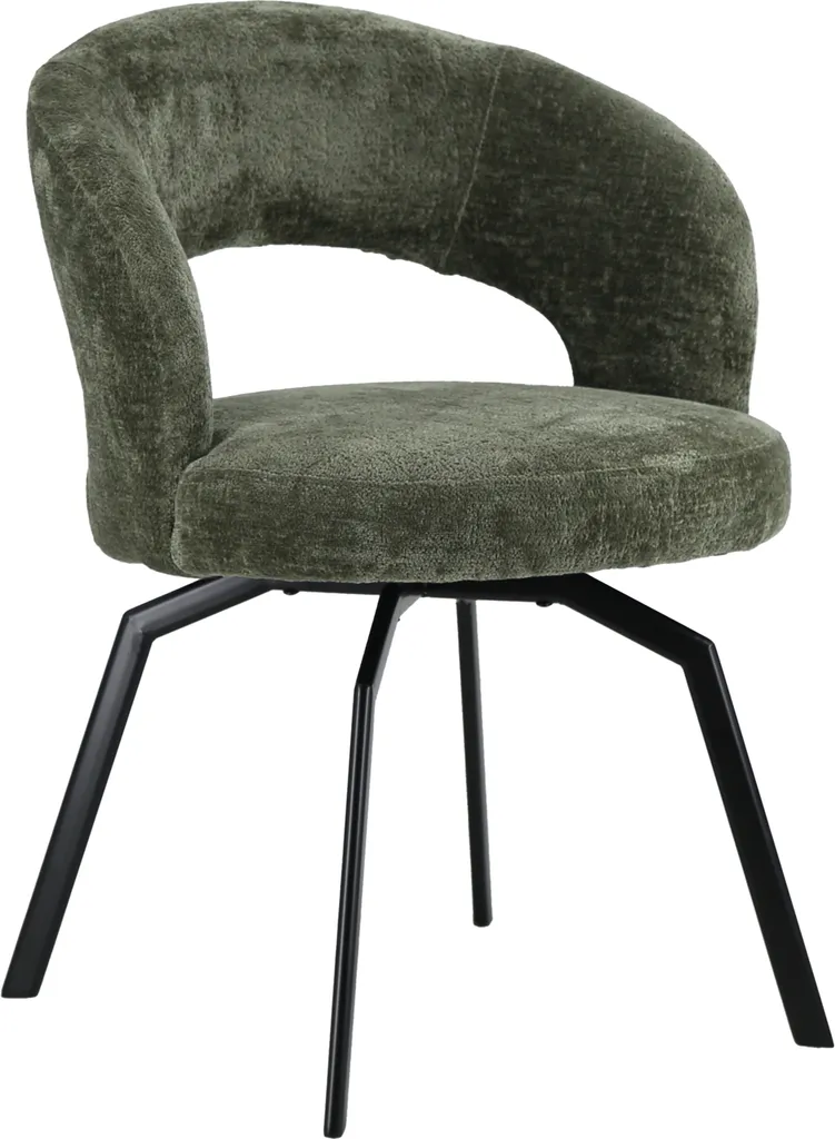 Chaise de table en tissu chenille vert forêt au style contemporain