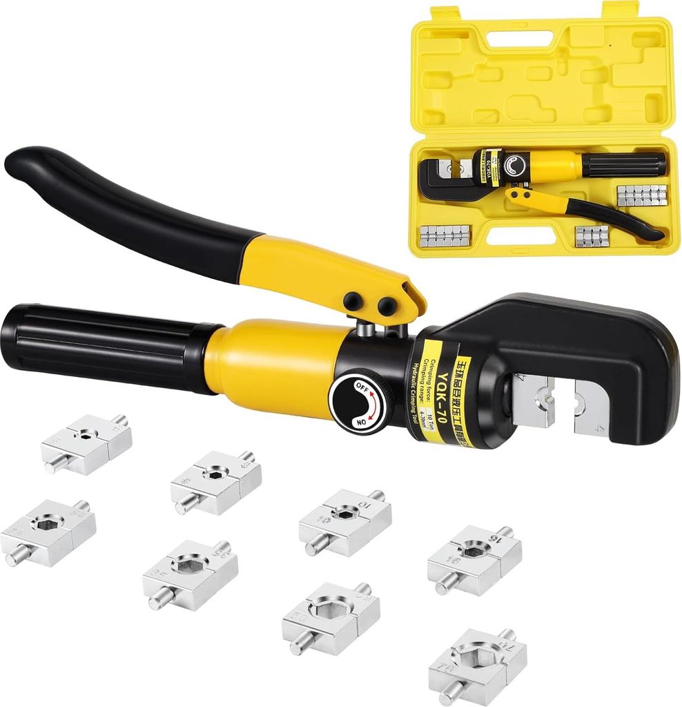 HSEAMALL 10 Ton 9 Einsätze, hydraulische Crimpzange, elektrische Kabelschuhe, Ratschen-Crimpanschluss 4-70mm²