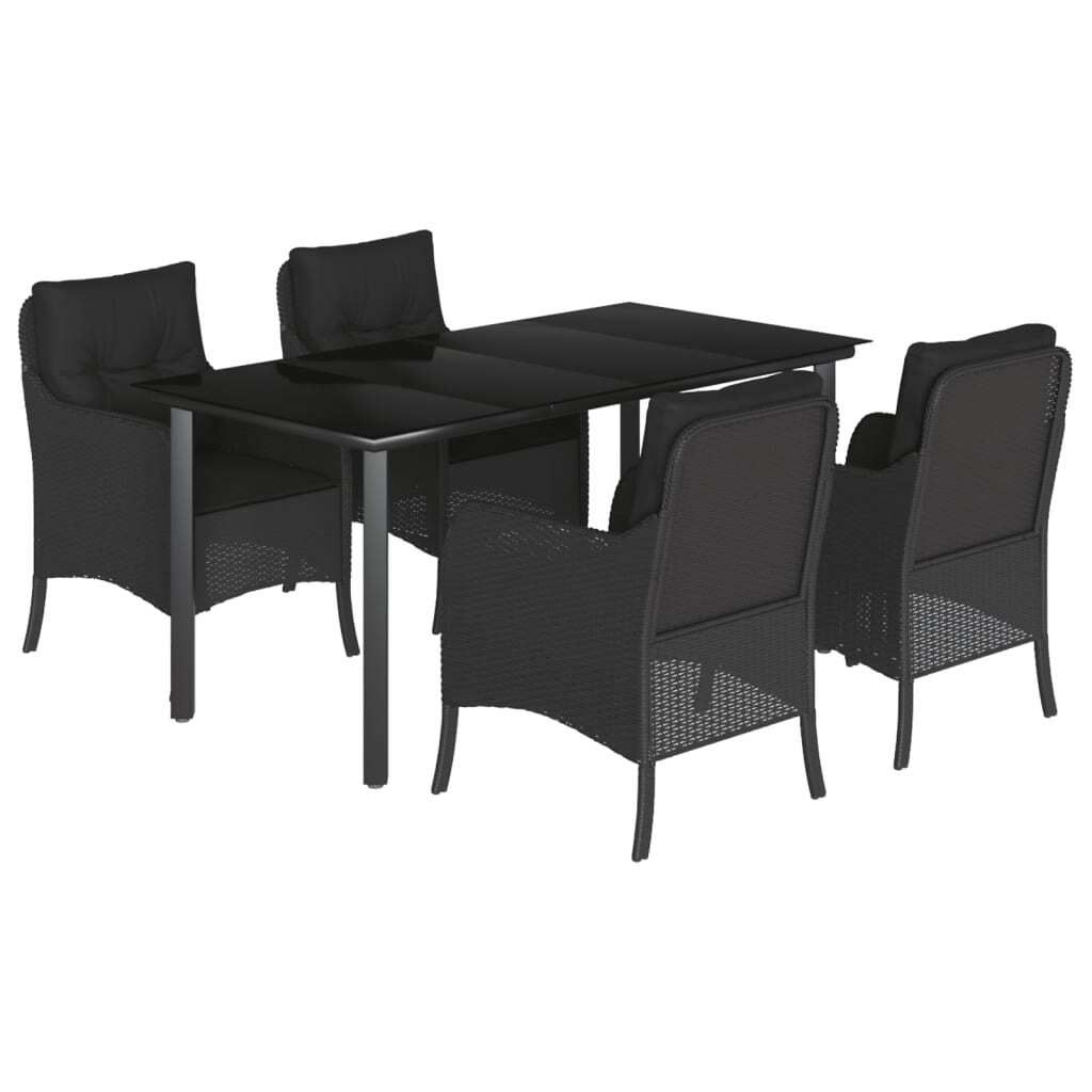 vidaXL 5-tlg. Garten-Essgruppe mit Kissen Schwarz Poly Rattan