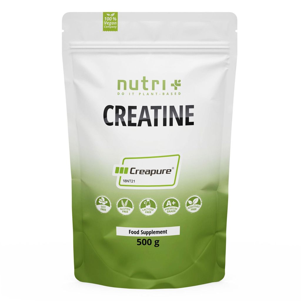 nutri+ Creatin-Monohydrat (Creapure ) Pulver 500 g - Kreatin mit Vitamin B12 vegan