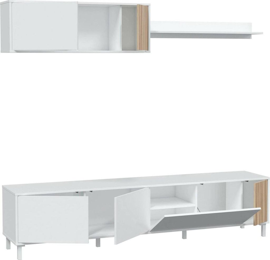 Dmora Wohnwand Woonsocket Weiß 200x40x45h cm, 6 Regale