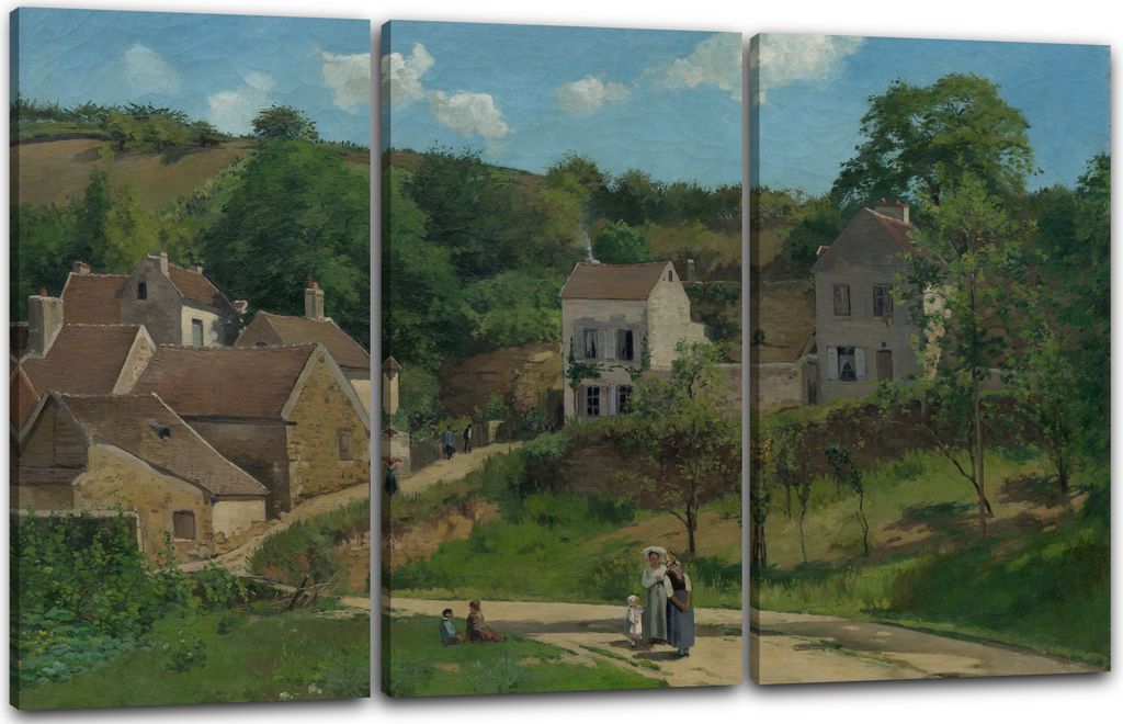 Leinwandbild 3-teilig (120x80cm): Camille Pissarro - The Hermitage at Pontoise, echter Holz-Keilrahmen inkl. Aufhänger, handgefertigt in Deutschland