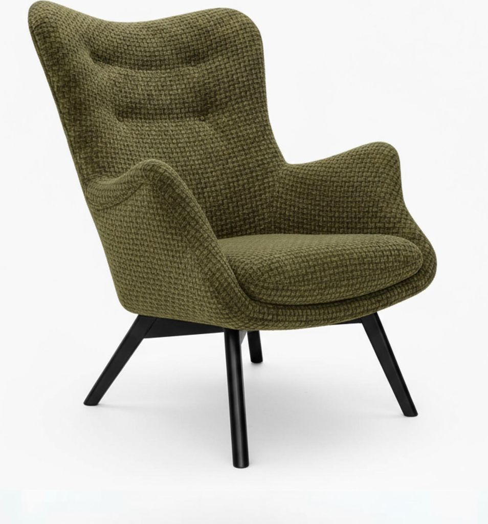 Sessel - Ohrensessel - Relaxsessel - Polstersessel - Sessel mit Massivholz Rahmen - Dunkelgrün - Sessel für Wohnzimmer, Büro, Esszimmer - Milo F...