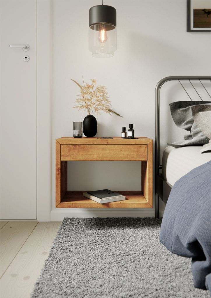 HUGO Schwebender Nachttisch mit Schublade breit, grifflose Produktbild