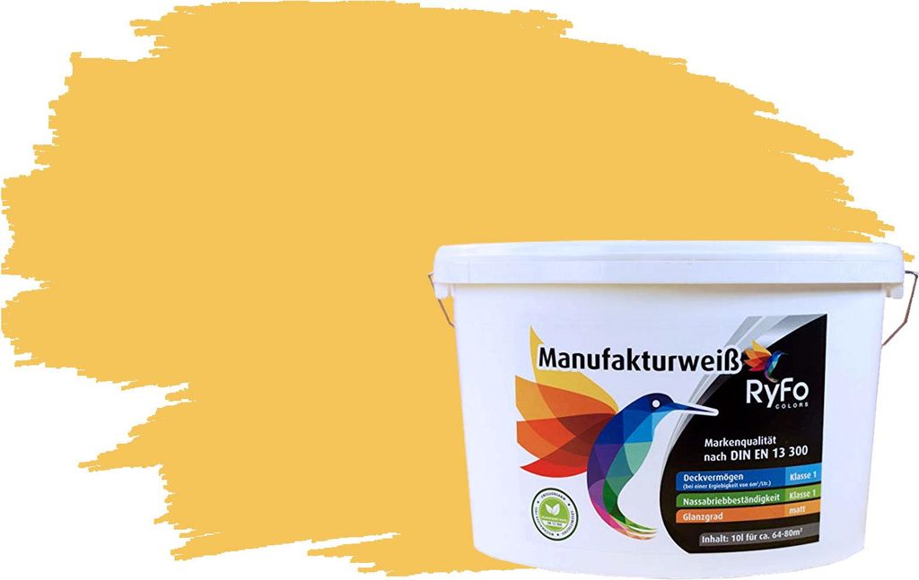 RyFo Colors Bunte Wandfarbe Manufakturweiß Maisgelb 10l - weitere Gelb Farbtöne und Größen erhältlich, Deckkraft Klasse 1, Nassabrieb Klasse 1