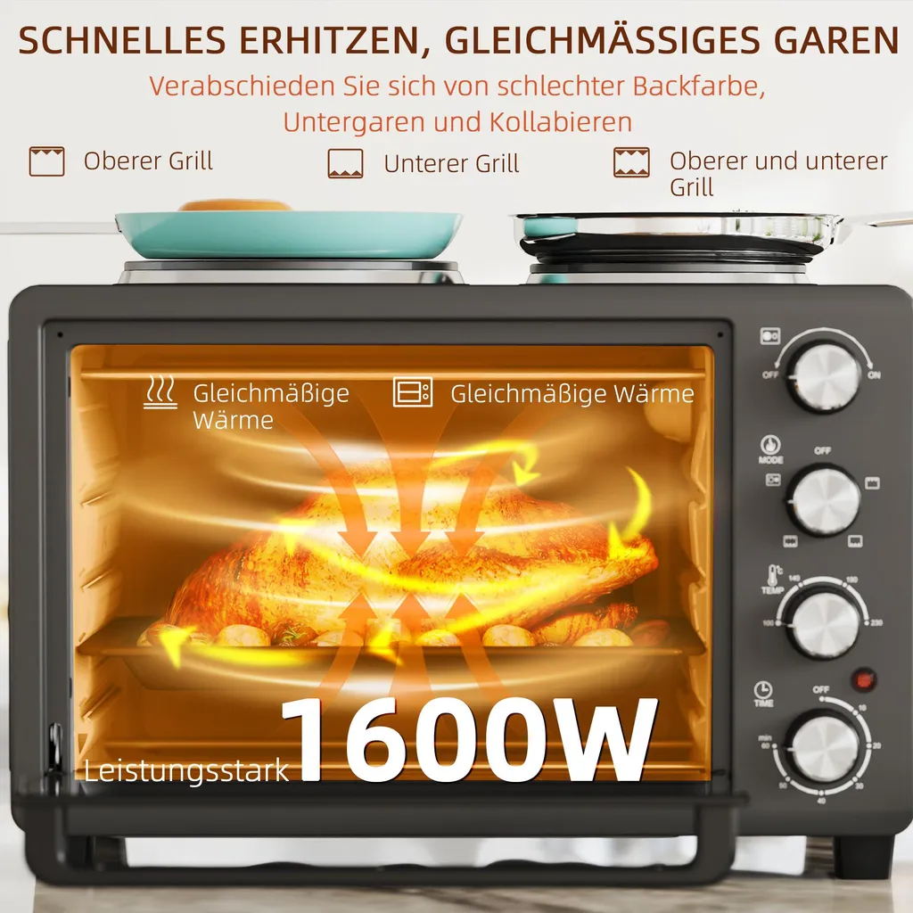 Petit Four Électrique de Cuisine 28L, Four d'Appoint 2600W Idéal Pizza