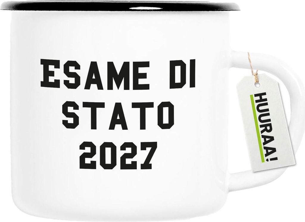 Huuraa Emaille Tasse Esame di Stato 2027 Abschluss Italien 300ml Vintage Campingbecher Geschenkidee
