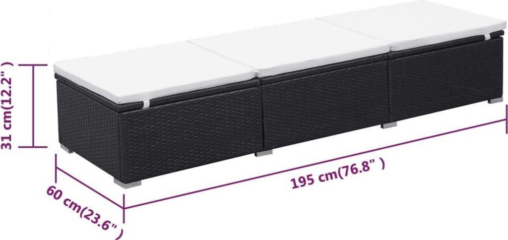 vidaXL Sonnenliege mit Auflage Poly Rattan Schwarz Produktbild 7