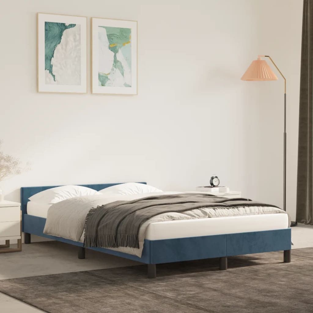 "Rabatt" Bettgestell Komfort - mit Lattenrost - ohne Matratze - Dunkelblau 120x200 cm Samt - Klassische Betten CC15768