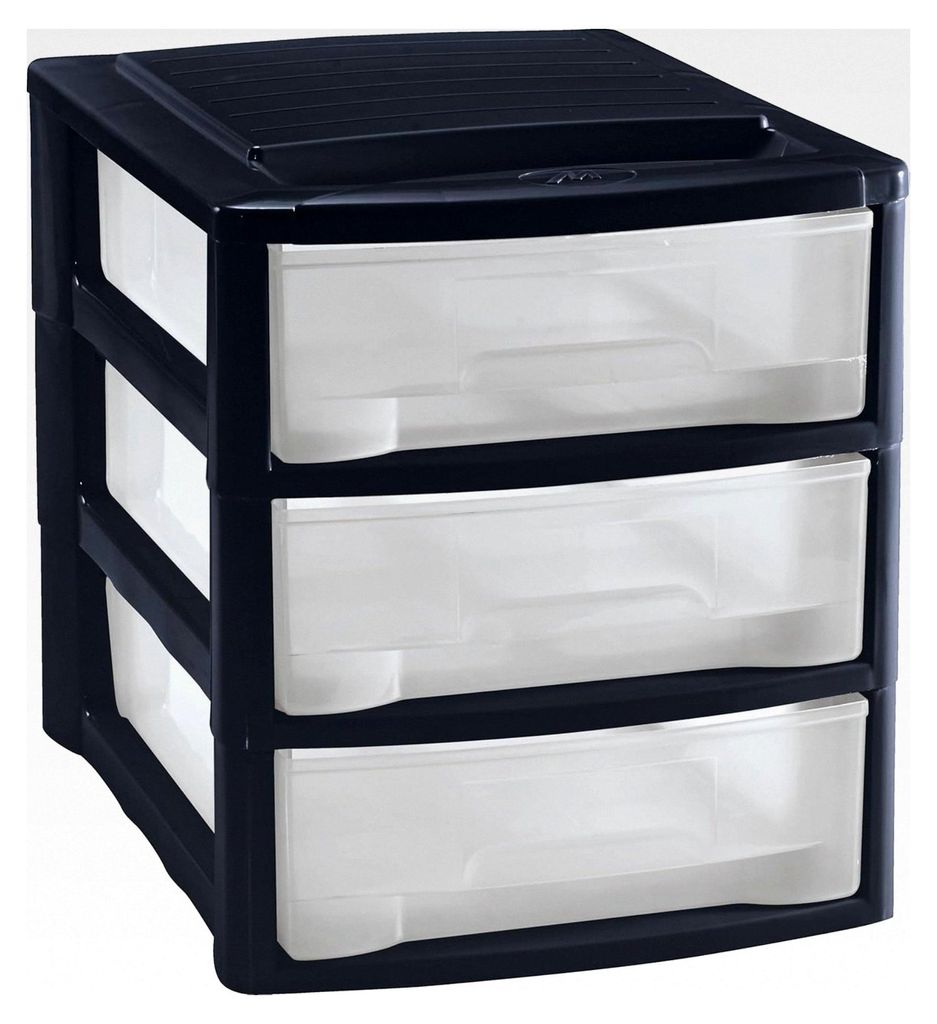 Schubladenbox DIN A4 mit 3 Schubladen aus Kunststoff Organizer für Büro/Schreibtisch/Ablage transparent
