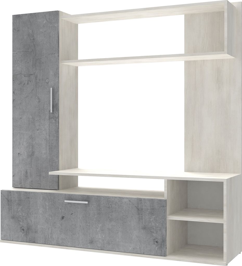 nabbi Wohnzimmerwand Schneeball - Weiß Holz / Beton Produktbild 