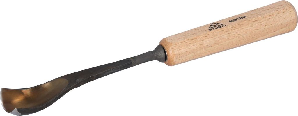 STUBAI Stemmeisen Stechbeitel Serie 52 - Form 30 | Gekröpftes Hohleisen 30 mm, mit Holzgriff, für Figurenarbeiten, Darstellung von welligem Haar ...