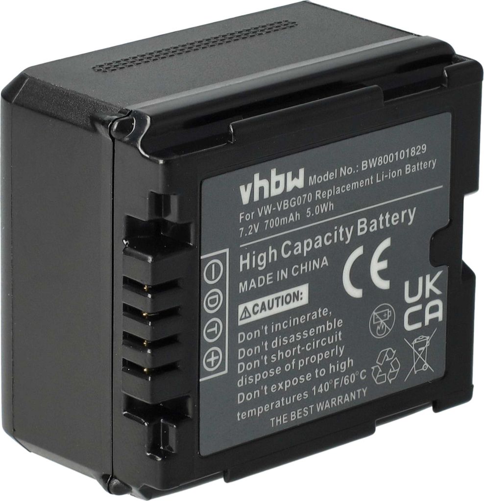 vhbw Akku kompatibel mit Panasonic HDC-HS3000, HDC-HS700, HDC-HS300, HDC-HS9, HDC-SD1 Videokamera Camcorder (700 mAh, 7,2 V, Li-Ion) + Infochip