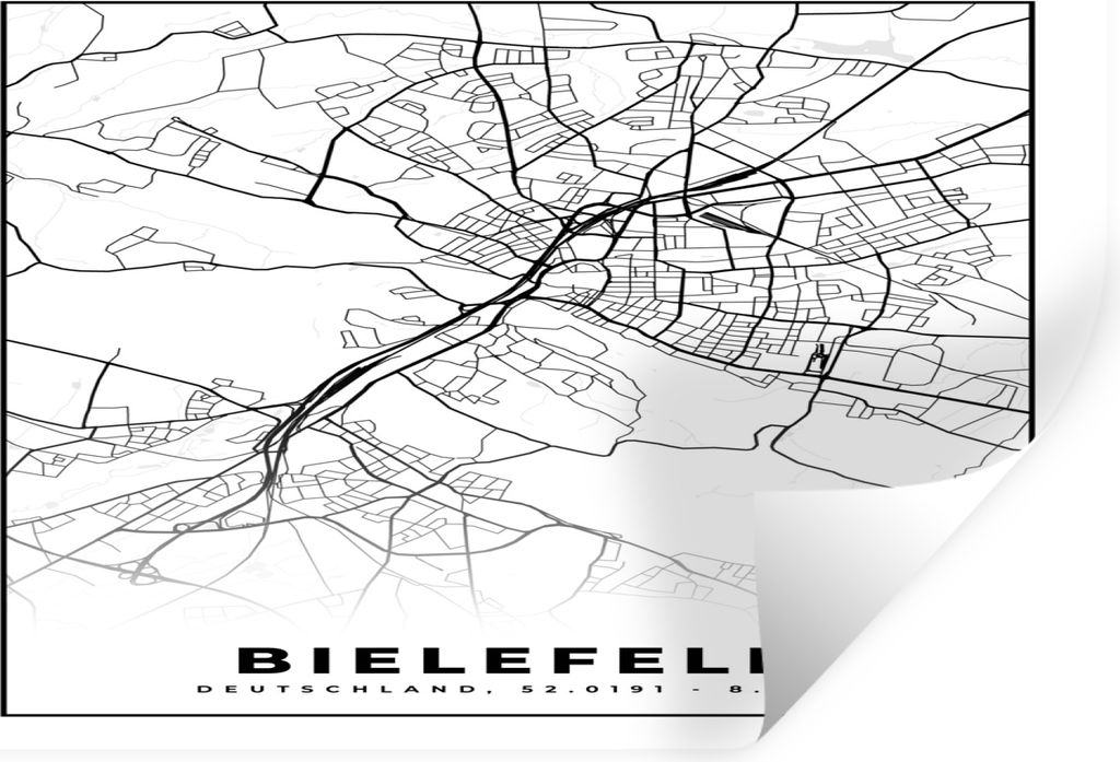 MuchoWow Wandtattoo Wandsticker Wandaufkleber Karte - Bielefeld - Karte - Stadtplan 60x40 cm Selbstklebend und Repositionierbar - Wierderverwendb...