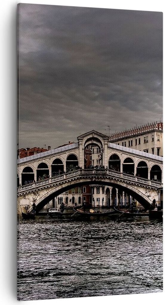 Bild auf Leinwand - Leinwandbild - Venedig Brücke Wasser Stadthäuser - 55x100cm - Wand Bild - Wanddeko - Leinwanddruck - Bilder - Kunstdruck - Le...