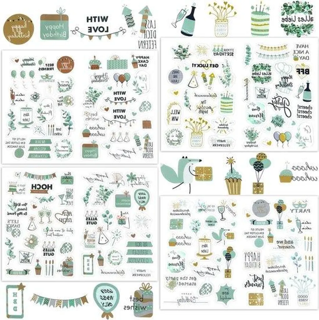 Stickers pour albums photos anniversaire - 4 feuilles de décoration
