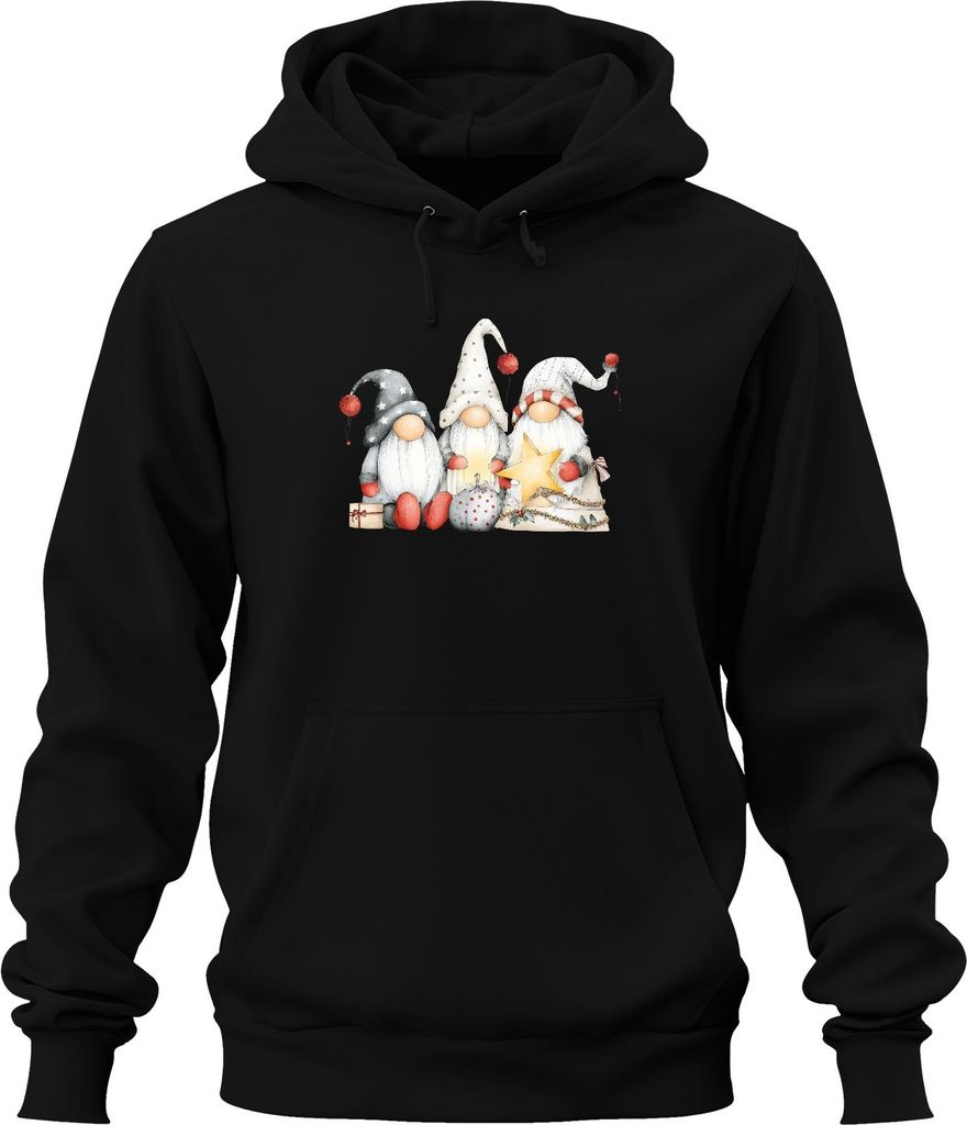 Weihnachtswichtel Trio Stern Geschenk rot grau skandinavisch Cozy Uni Hoodie Kapuzenpullover, Schwarz, S