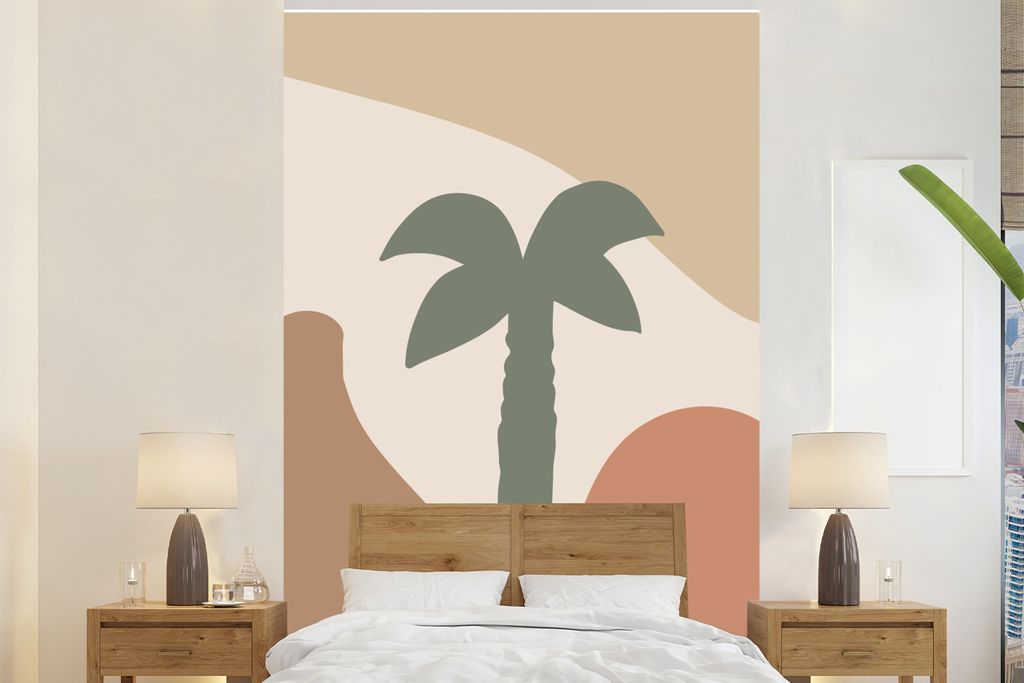 MuchoWow Fototapete für Wohnzimmer oder Schlafzimmer Wandtapete Vinyl Motivtapete Palme - Pastell - Sommer - 180x280 cm - Wallpaper