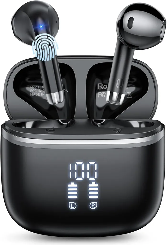 In-Ear-Kopfhörer 5.4 mit 4 ENC Noise Cancelling Mic, 40H Spielzeit mit LED mit HiFi Stereo, IPX7 wasserdichte Ohrhörer für Arbeit/Studium/Freizeit