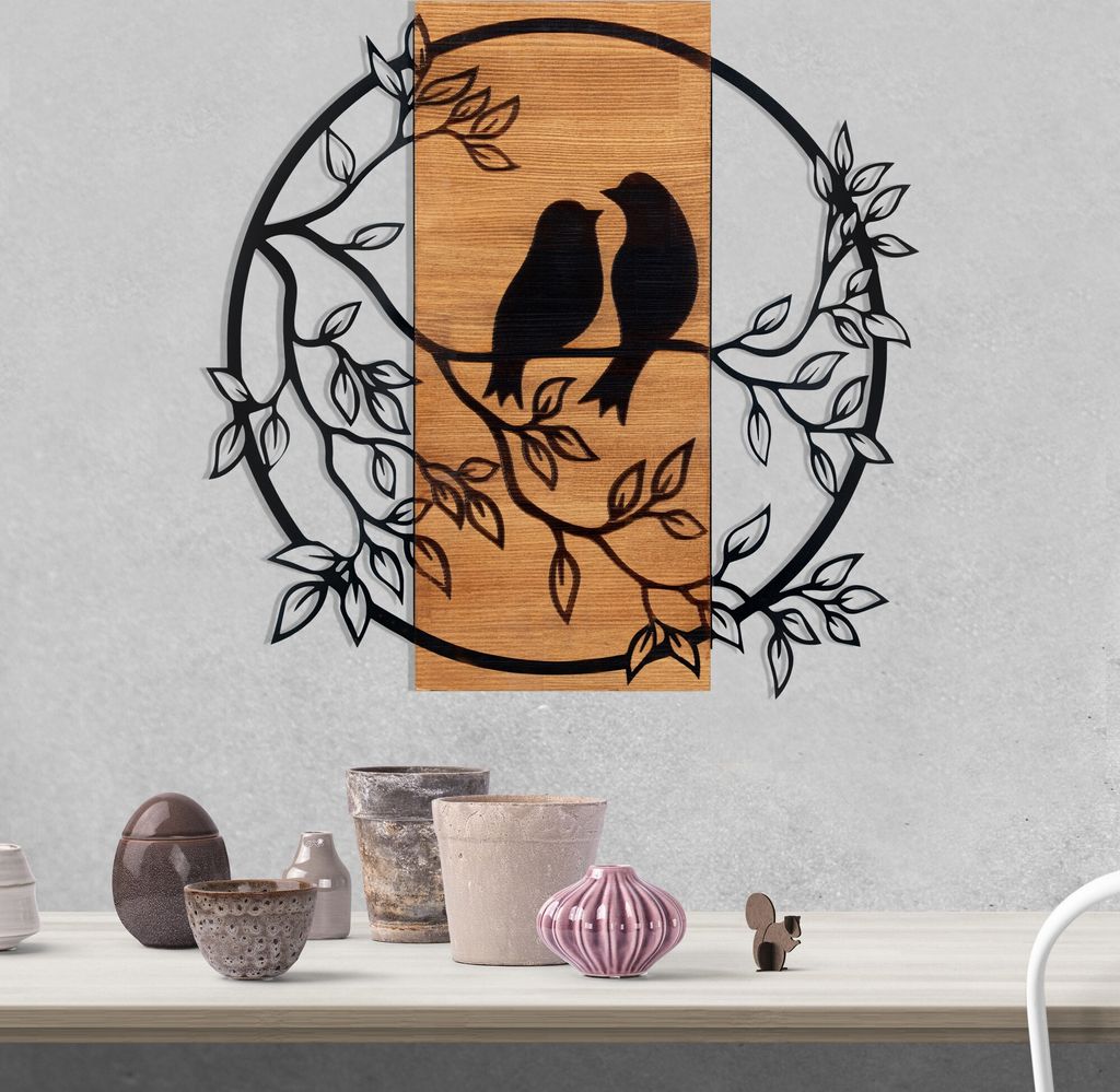Wallity, Birds In Love 1, Dekoratives Wandaccessoire aus Holz, 100 % METALL, Schwarz, 59,5 x 58,5 cm