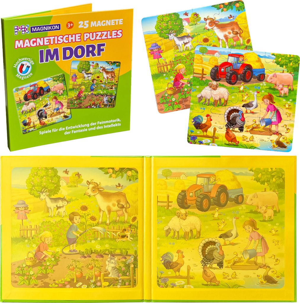 Magnetpuzzle im Dorf 25 Teile, Magnet Puzzles ab 2 Jahren, Magnetische Puzzles, Beschäftigung Flugzeug Kinder, Magnetspiel, Reisespiel