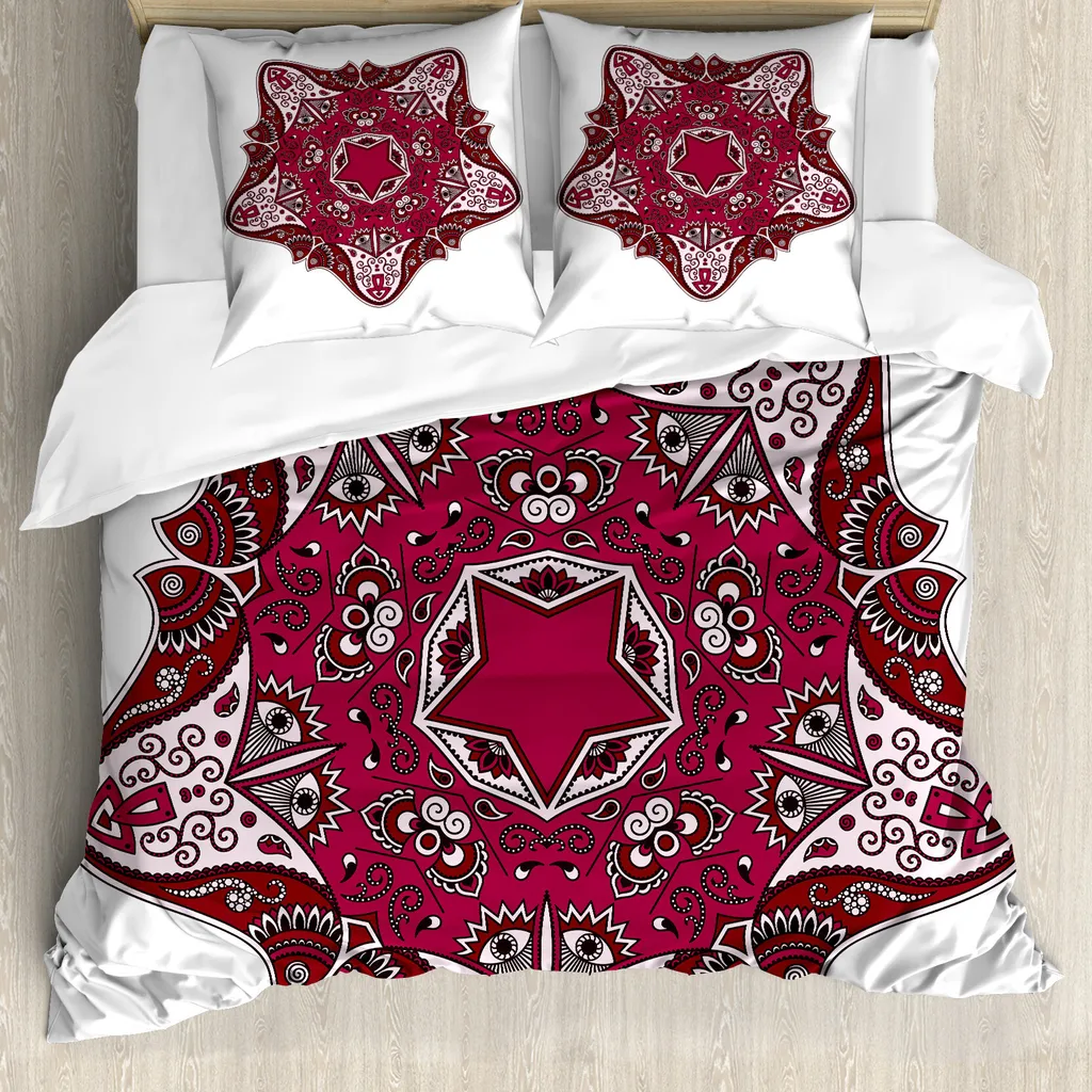 ABAKUHAUS Copripiumino Mandala Rosso 200x200cm Set Letto Anallergico