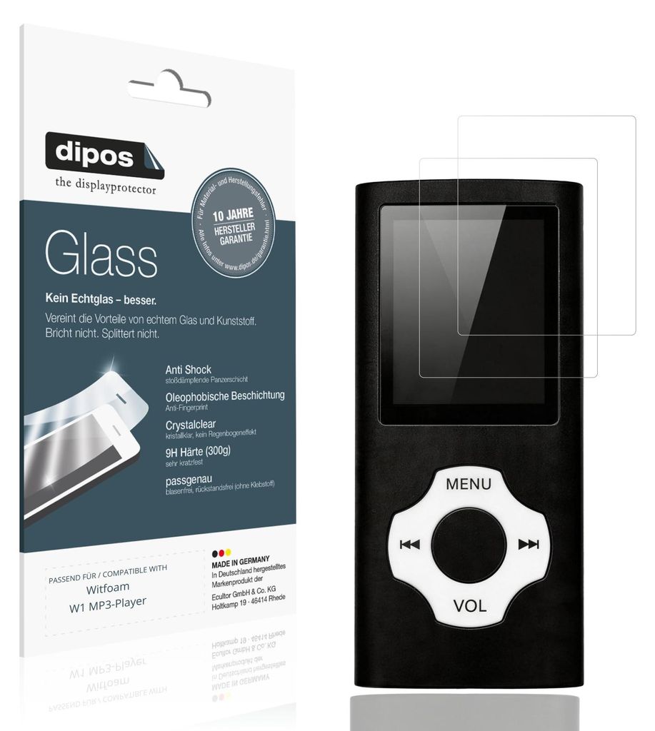 2x Schutzfolie für Witfoam W1 MP3-Player - Anti-Shock 9H Folie dipos Glass Kunststoffglas
