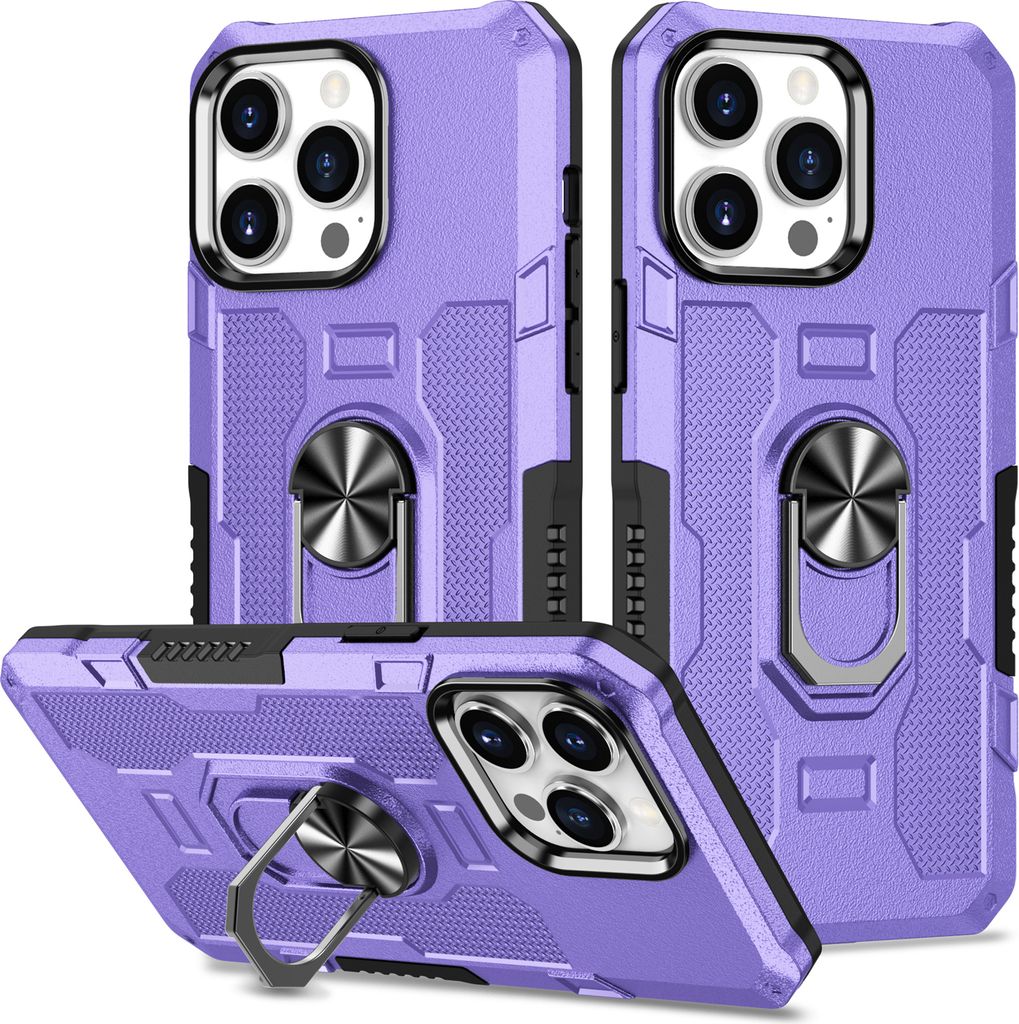 iPhone 15 Pro Max Hülle, Dual Layer Robuste Rüstung Ringhalter Ständer Schutzhülle für iPhone 15 Pro Max Lila