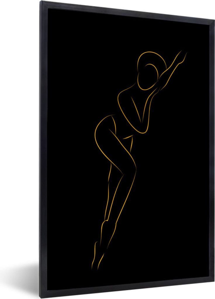 MuchoWow Gerahmtes Poster Frau - Schwarz - Gold - Strichzeichnung 40x60 cm - Poster mit Schwarzem Bilderrahmen Wandposter Rahmen Foto Bilder - Pa...