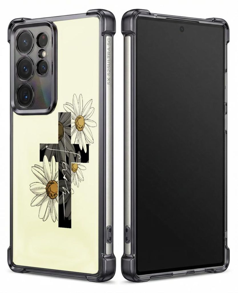 Personalisierte Hülle mit Bild für Samsung Galaxy S24+ Elektroplattiert TPU Stoßdämpfer Handyhülle mit Gänseblümchen-Kreuzmuster-Design