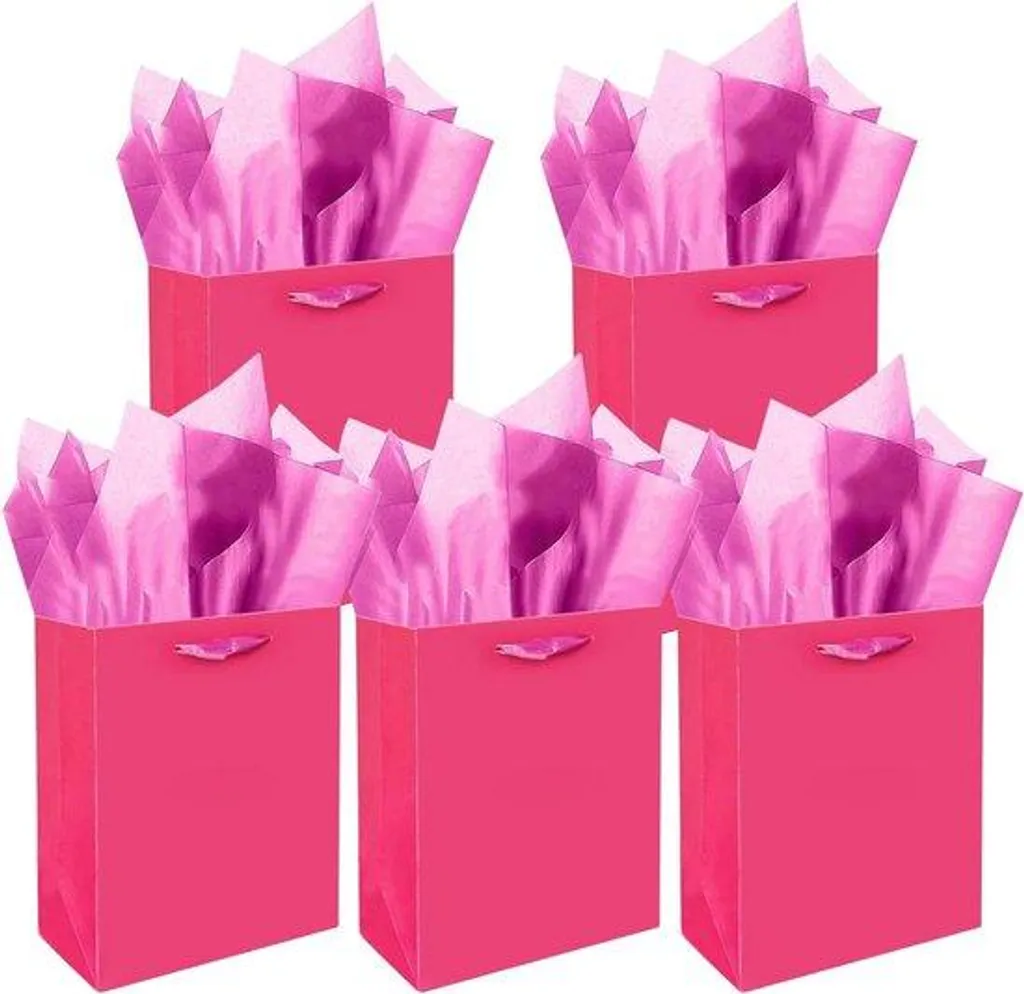 Emballage Cadeau Mariage Rose Pâle : 5 Sacs Papier avec Papier Soie