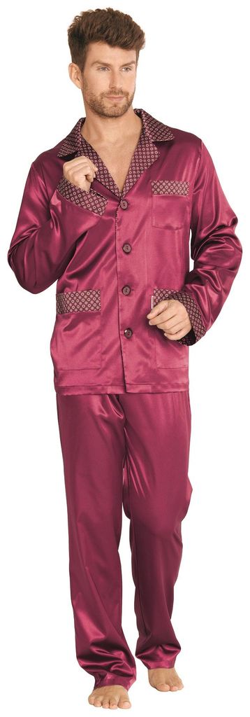 FOREX Lingerie edler und hochwertiger Satin-Pyjama Herren-Schlafanzug Hausanzug im tollen Design, 3XL, Bordeaux