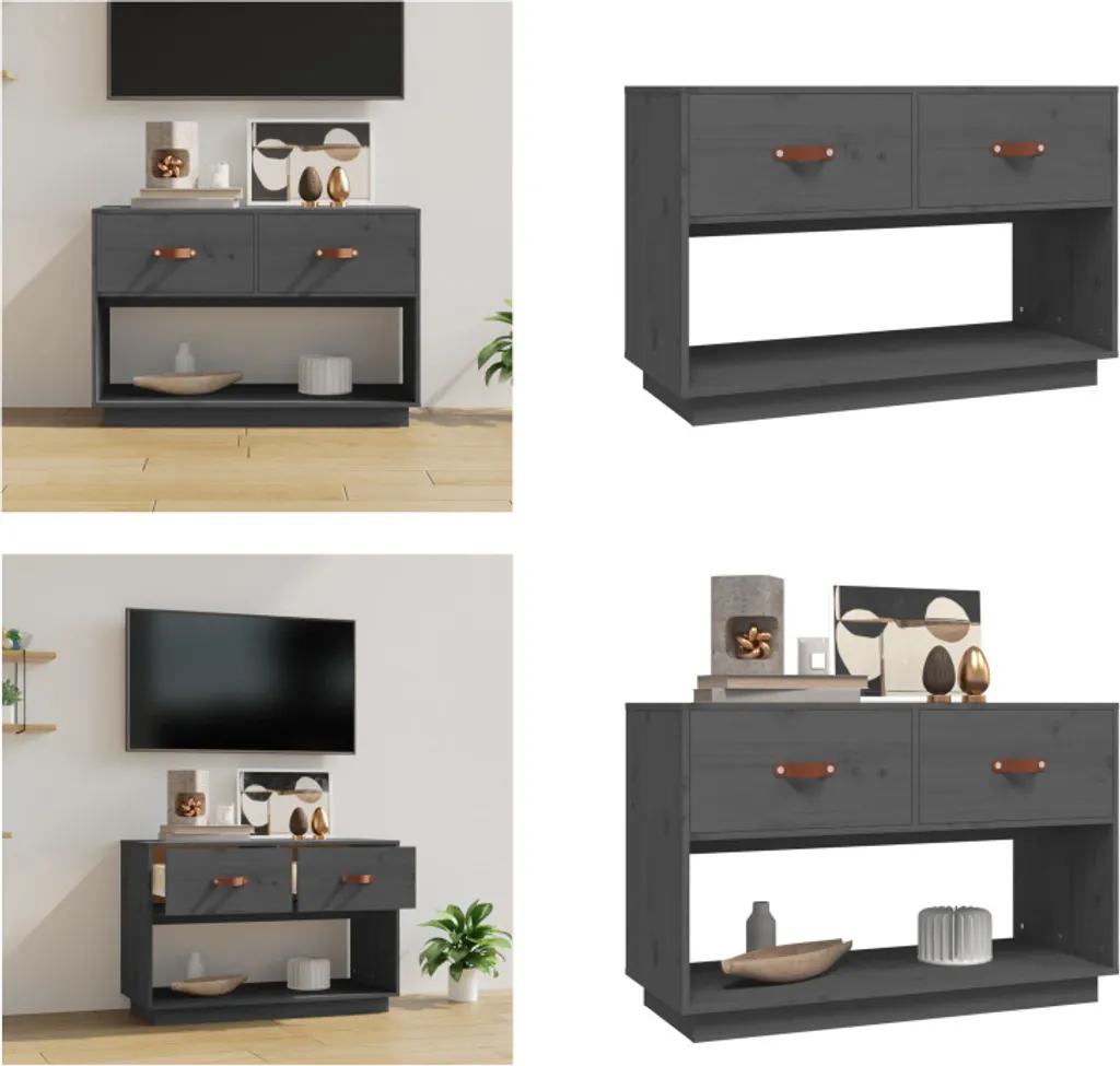vidaXL Mobile TV grigio 90x40x60 cm in pino massiccio - Mobile TV - Mobile TV - Mobili TV - Porta TV