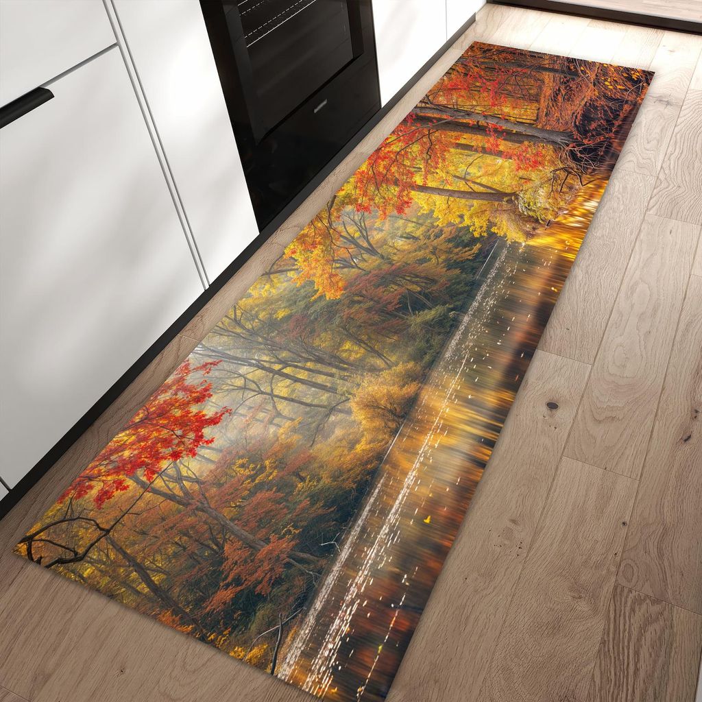 Küchenteppich 60x90cm rutschfest & abwischbar PVC Läufer - Herbstwald See